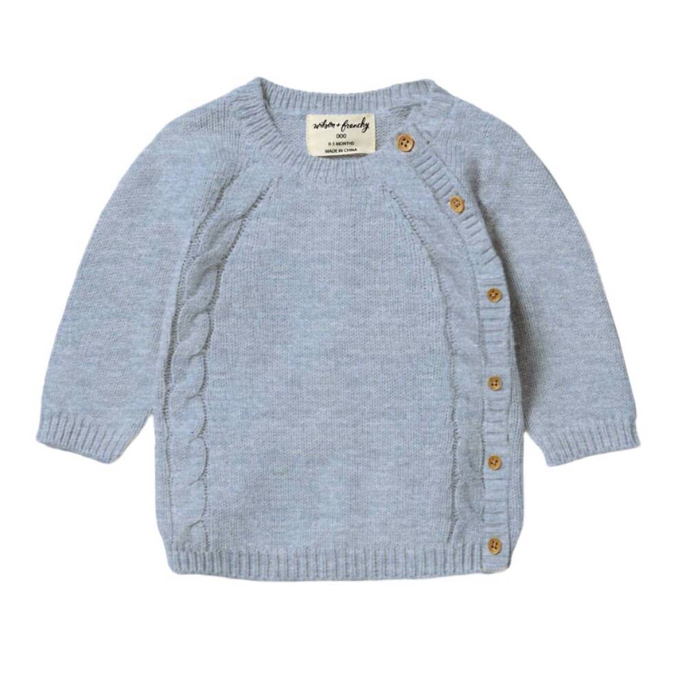NEW WILSON + FRENCHY kid's knit kimono sweater in blue speckle